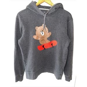 LINE Friends Brown Bear Skateboard Hooded Sweatshirt Hoodie Medium Mens‎ Gray